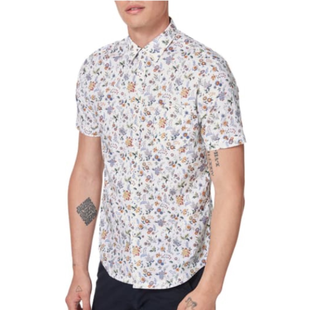 Good Man Brand On Point Slim Fit Short Sleeve Button-up in Yellow Floral